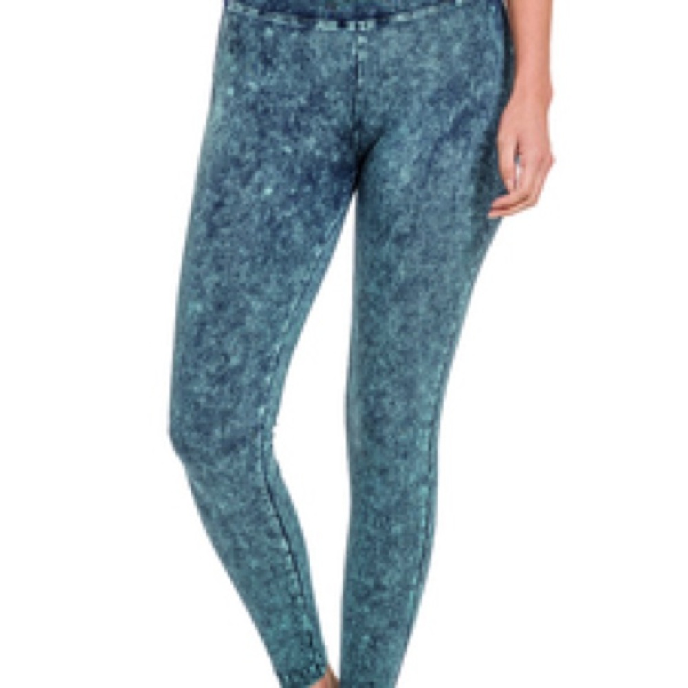 Boutique: Blue Acid Wash Leggings inky leggings